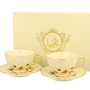 Espresso cups and saucers porcelain Ecru Butterflies