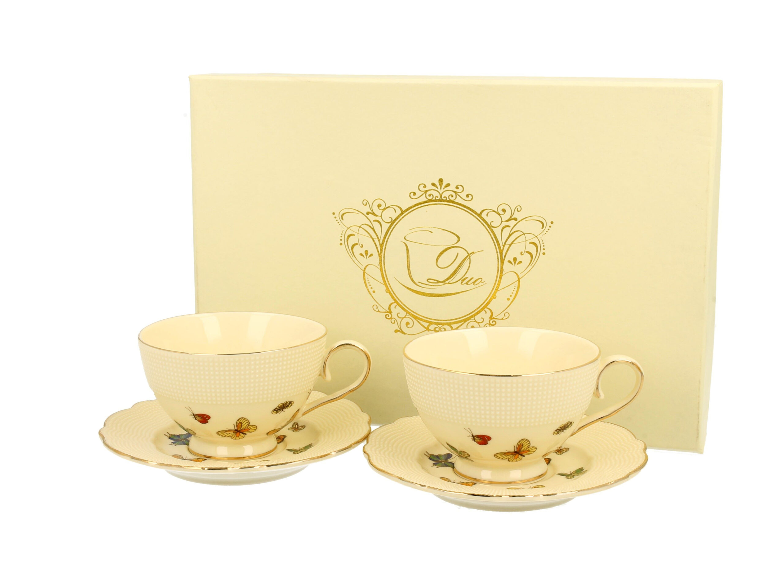 Espresso cups and saucers porcelain Ecru Butterflies Espresso cups and saucers porcelain Ecru Butterflies