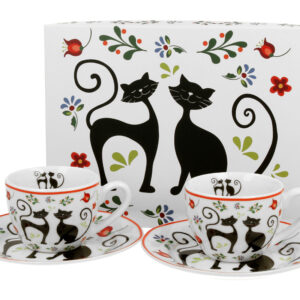 Espresso cups and plates porcelain Ethno Cats