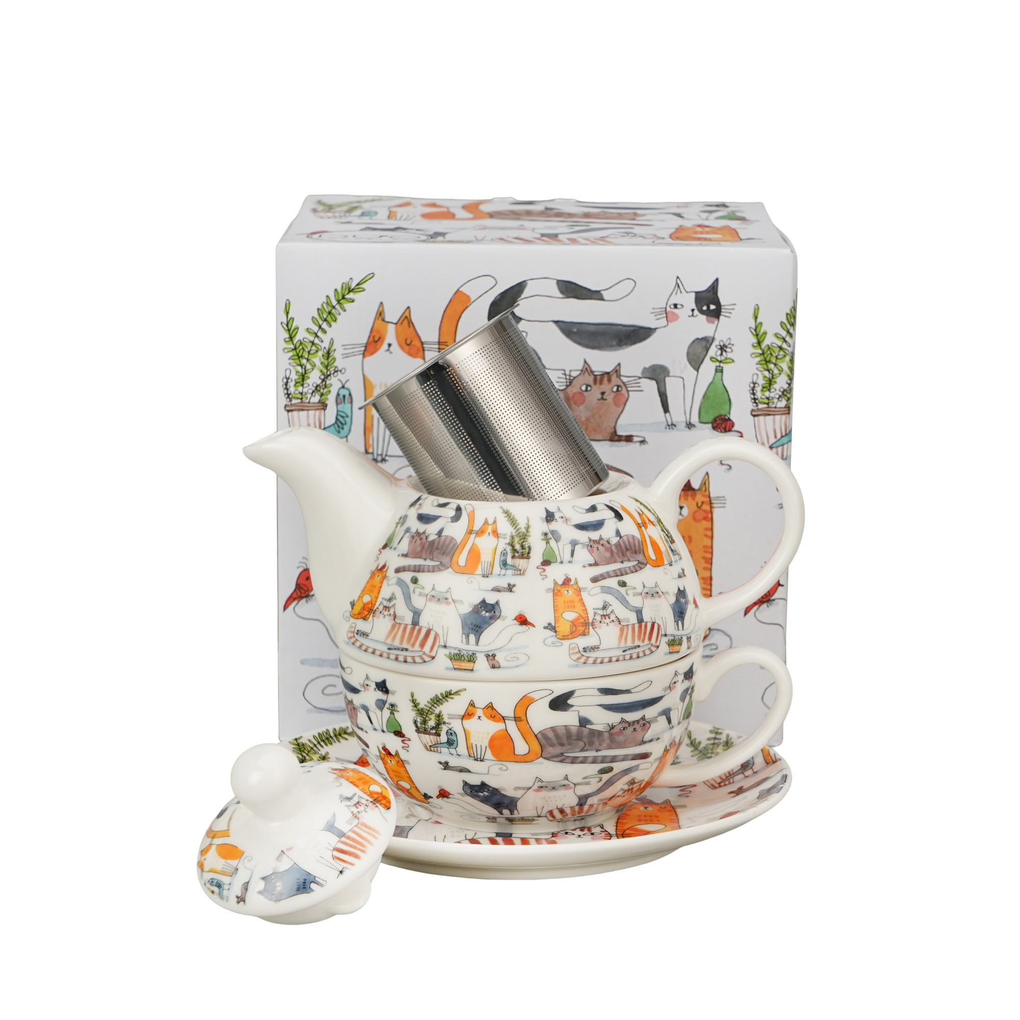 Teapot with cup and strainer LAZY CATS 350ml