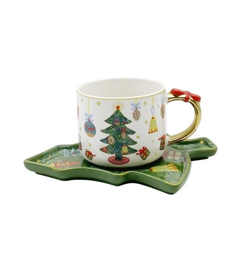 Cup and saucer with spoon porcelain Christmas Tree 250ml Cup and saucer with spoon porcelain Christmas Tree 250ml