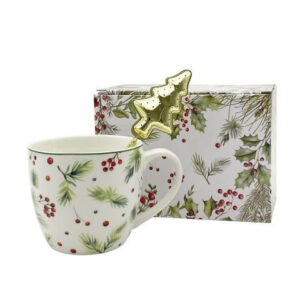 Mug with strainer porcelain Christmas Leaves 460ml