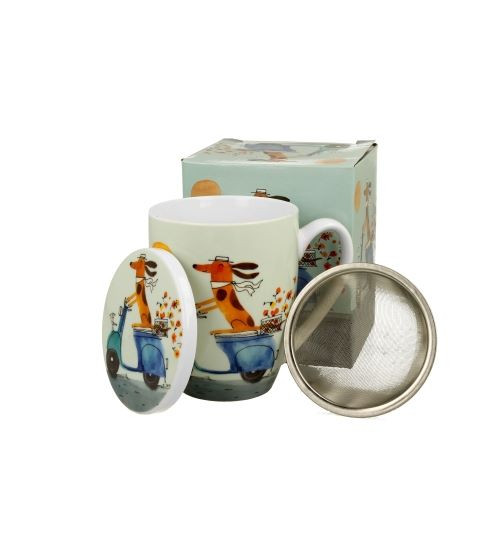 Mug with strainer Dog World Scooter porcelain 360ml Mug with strainer Dog World Scooter porcelain 360ml